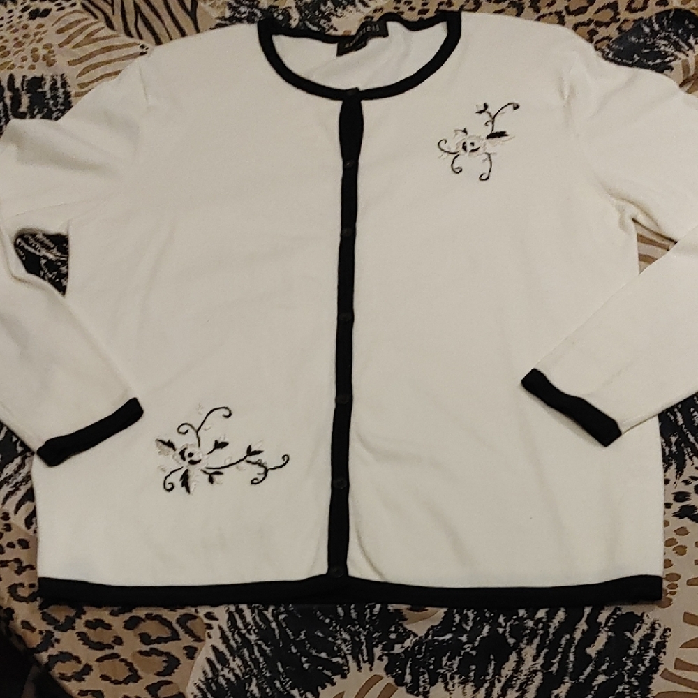Nonpareil White Cardigan with Black Accents